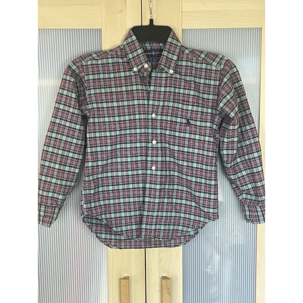 Ralph Lauren Boys Blue Red Plaid Cotton Button Down Shirt Sz 6 Party Holiday Top